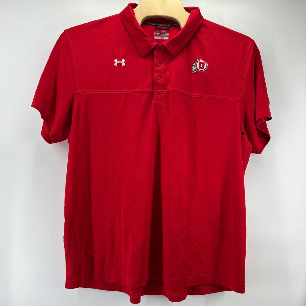Under Armour Polo Shirt Mens 3XL Red Utah Utes HeatGear NCAA Football Golf Loose